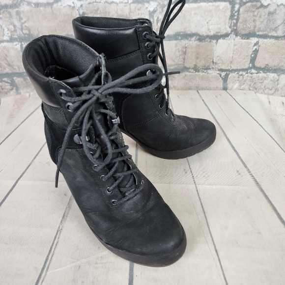Timberland Camdale Field  Black Suede Leather High Heel Lace Up Ankle Boot 6.5 - Picture 6 of 16